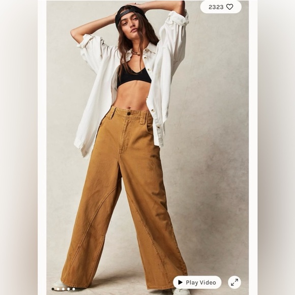 Free People We The Free Khaki Scout Chill Vibes Dropped Wide Leg Jeans 28 NWOT - Picture 3 of 9